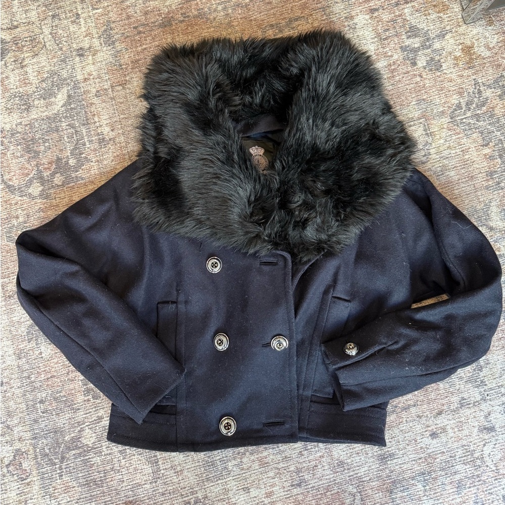 Juicy Couture Navy Faux Fur Peacoat